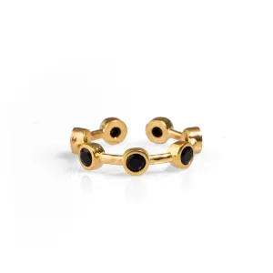 Minimalist Black Onyx Stone & Gold Stackable Ring