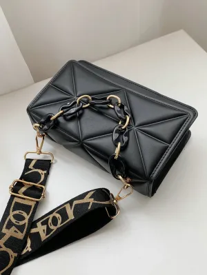 Minimalist Embossed Chain Satchel Bag - Black - FD ⚡