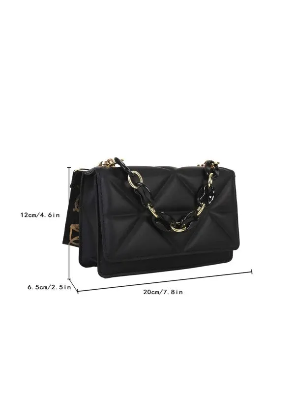 Minimalist Embossed Chain Satchel Bag - Black - FD ⚡
