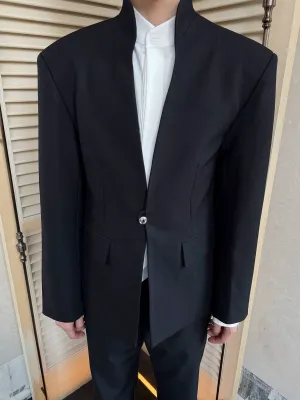 Minimalist One-Button Suit with Shoulder Pads