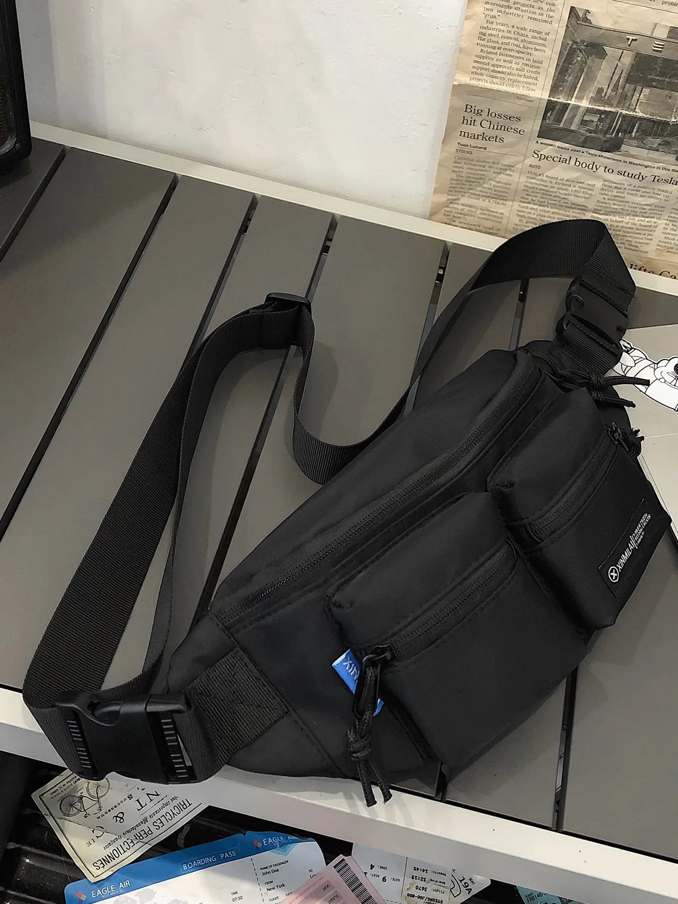 Minimalist Pocket Front Fanny Pack  - Black