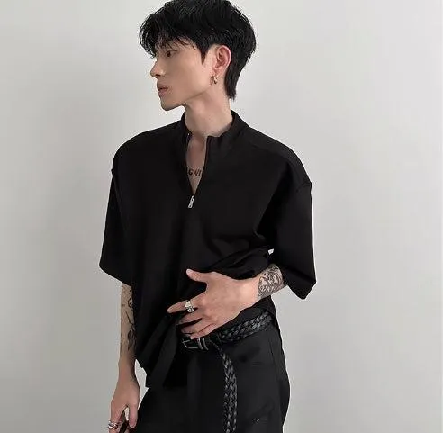 Minimalist Shoulder Pad Half-Zip T-shirt