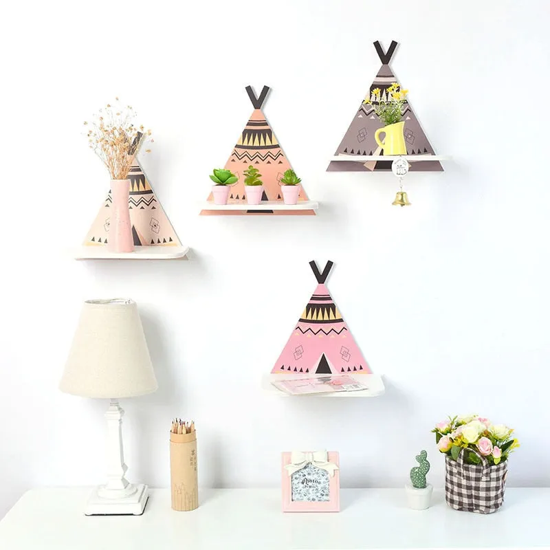 Minimalist Style Geometric Wooden Teepee Wall Shelf Nursery Bedroom Decor