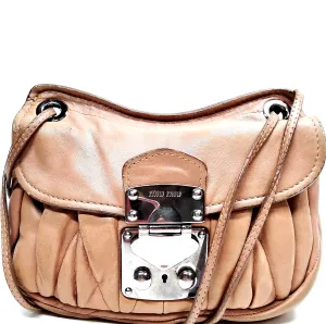 Miu Miu Italy. Brown Matelasse Leather Silverplated Hardware Shoulder Bag