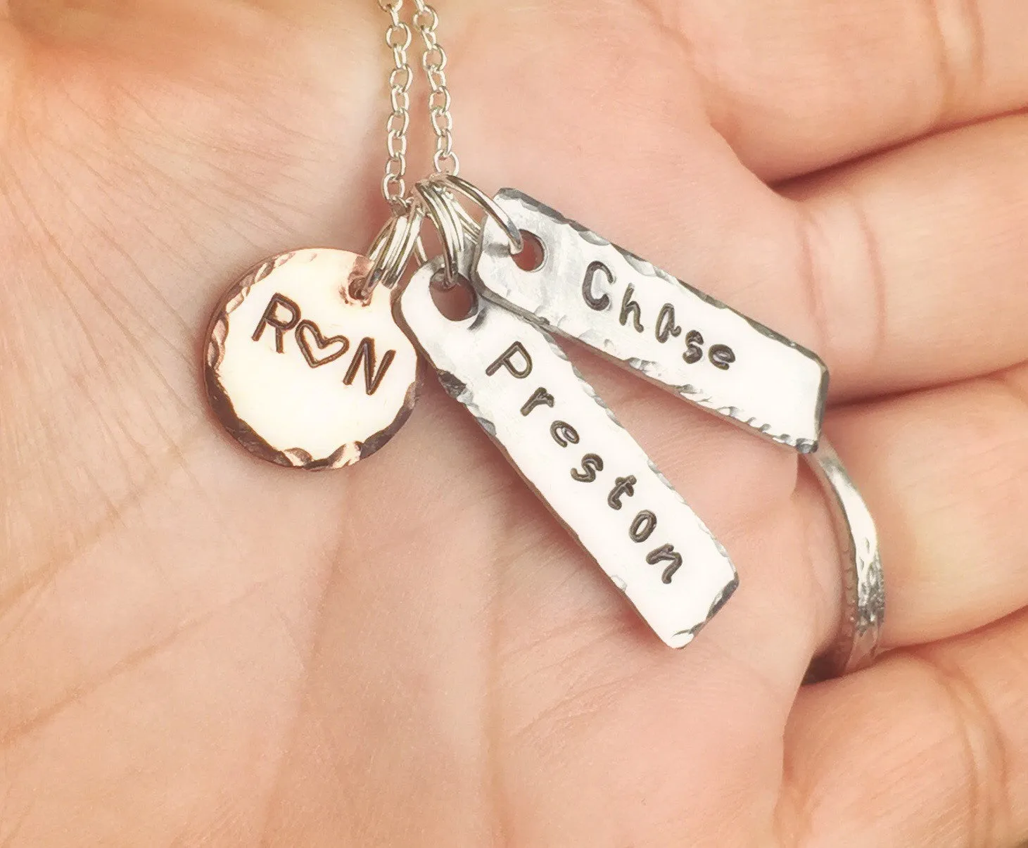 Mom Necklace, Children's Name Necklace, Hand Stamped Personalized Necklace, Personalized Necklace,natashaaloha