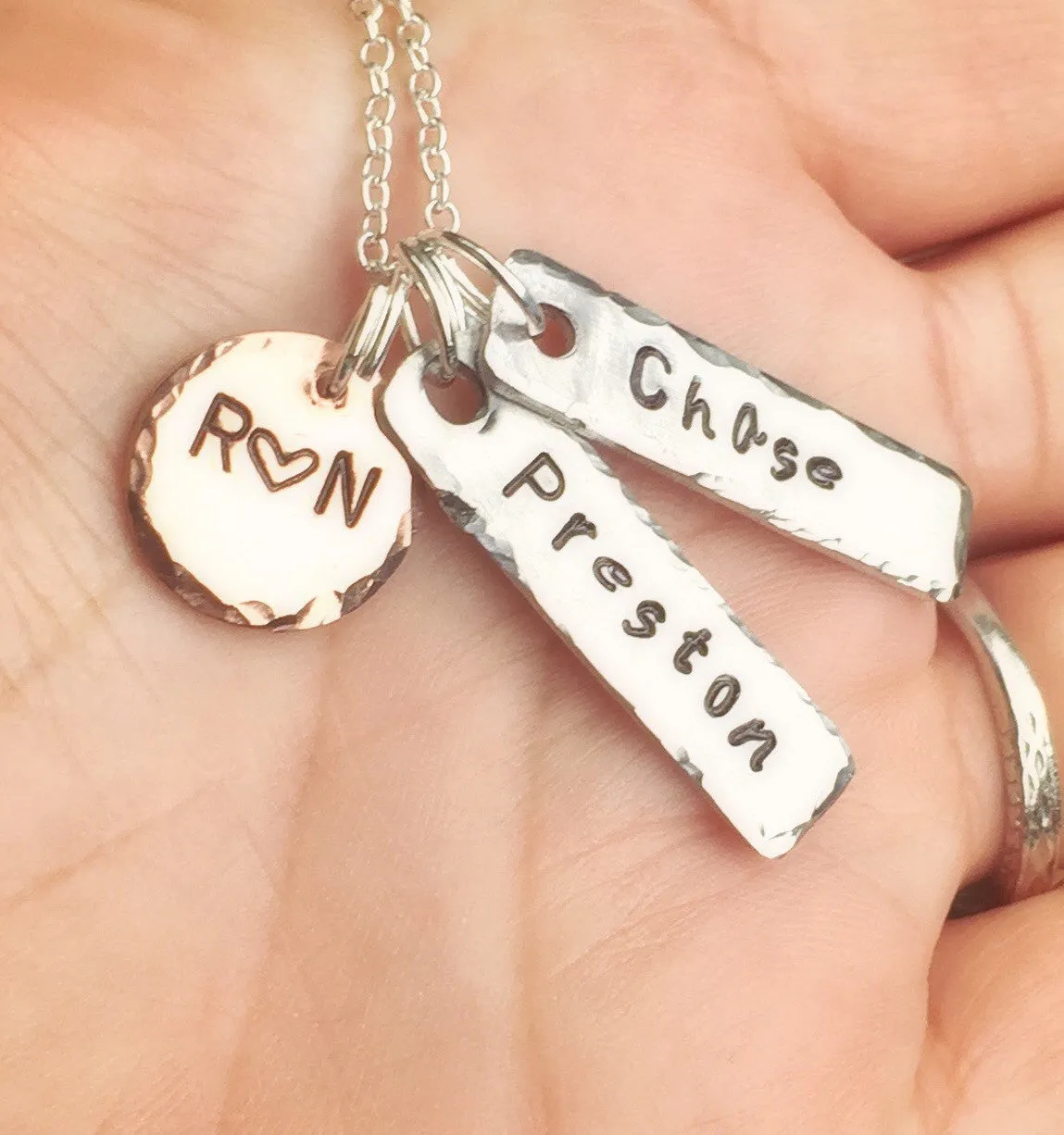 Mom Necklace, Children's Name Necklace, Hand Stamped Personalized Necklace, Personalized Necklace,natashaaloha