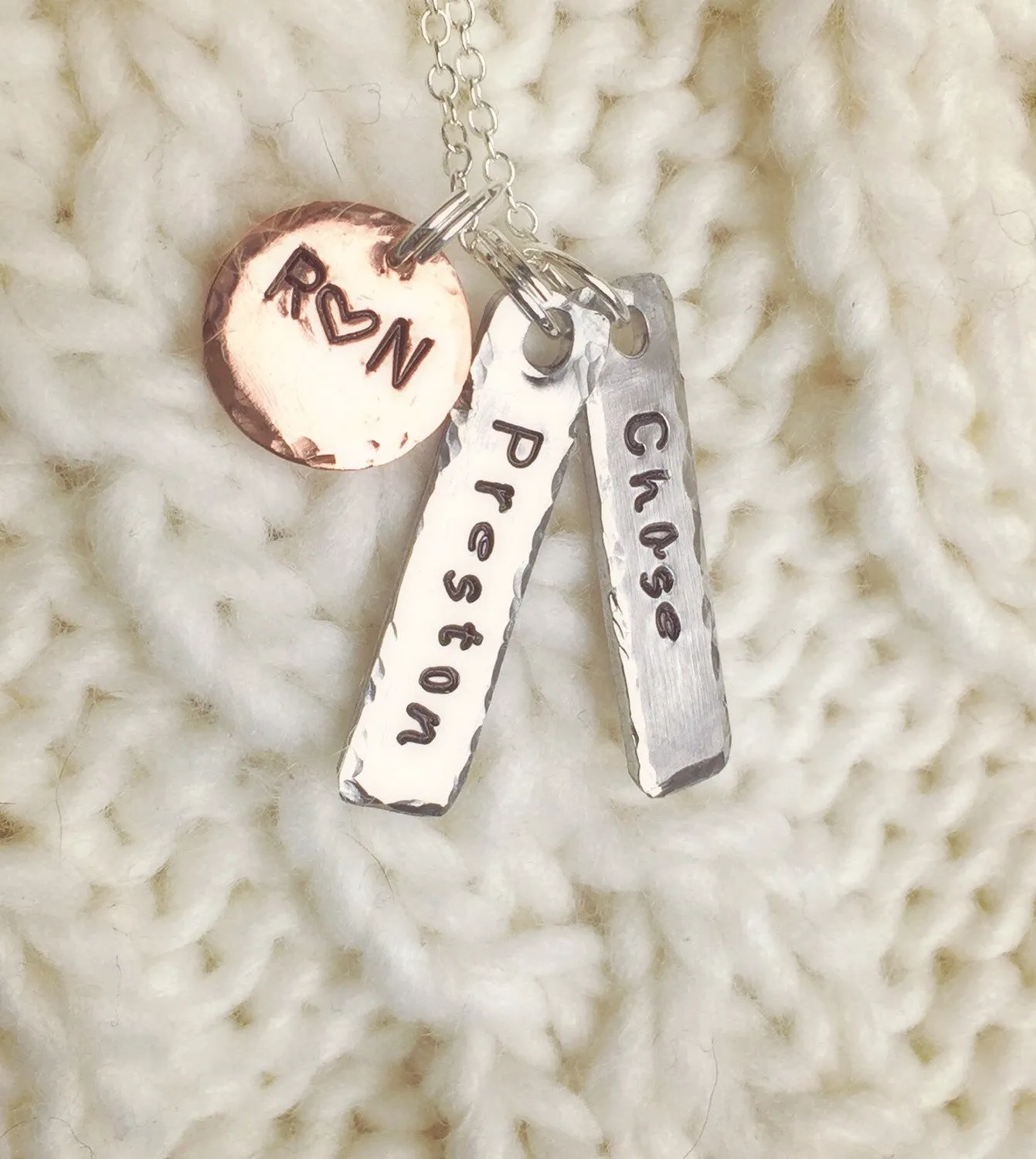 Mom Necklace, Children's Name Necklace, Hand Stamped Personalized Necklace, Personalized Necklace,natashaaloha