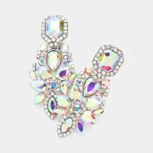 Multi AB Stone Cluster Chandelier Clip on Pageant Earrings  | Prom Earrings |  624302