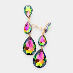 Multi-color Crystal Triple Teardrop Clip-on Pageant Earrings | 439149