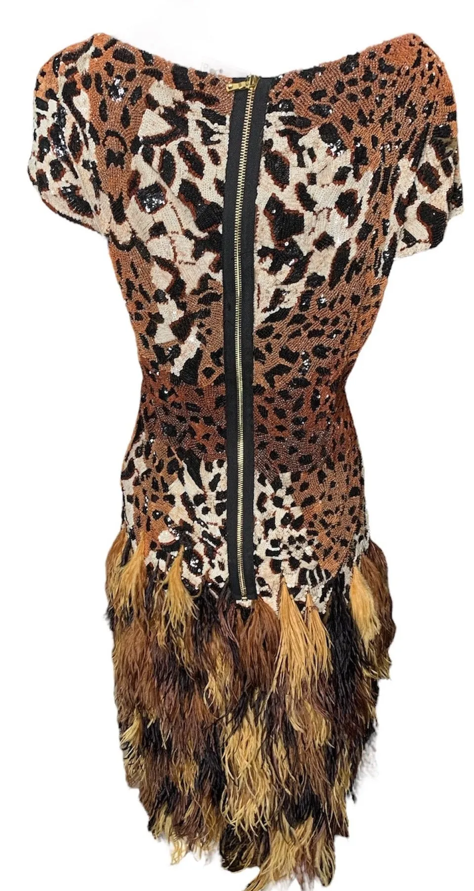 Naeem Khan Attribution Animal Print Sequined and Beaded Dress