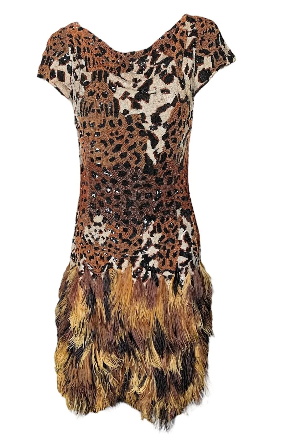 Naeem Khan Attribution Animal Print Sequined and Beaded Dress