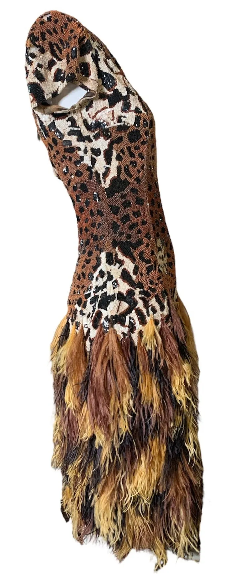 Naeem Khan Attribution Animal Print Sequined and Beaded Dress
