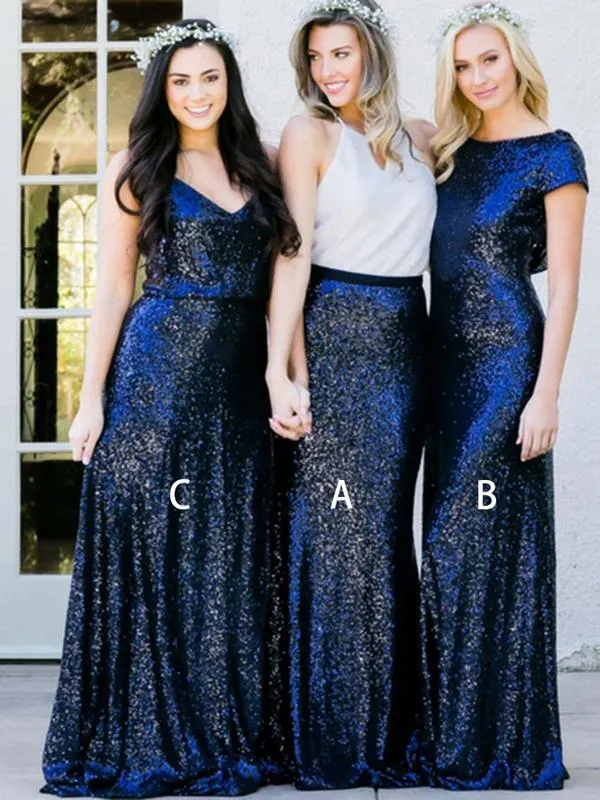 navy blue bridesmaid dresses long 2020 mismatched cheap sparkle custom wedding party dress