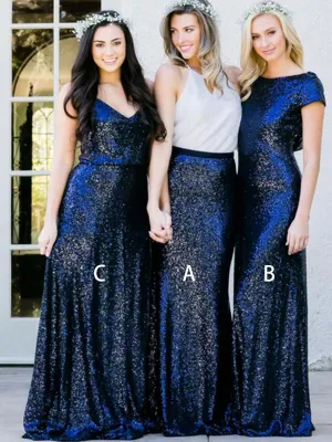 navy blue bridesmaid dresses long 2020 mismatched cheap sparkle custom wedding party dress