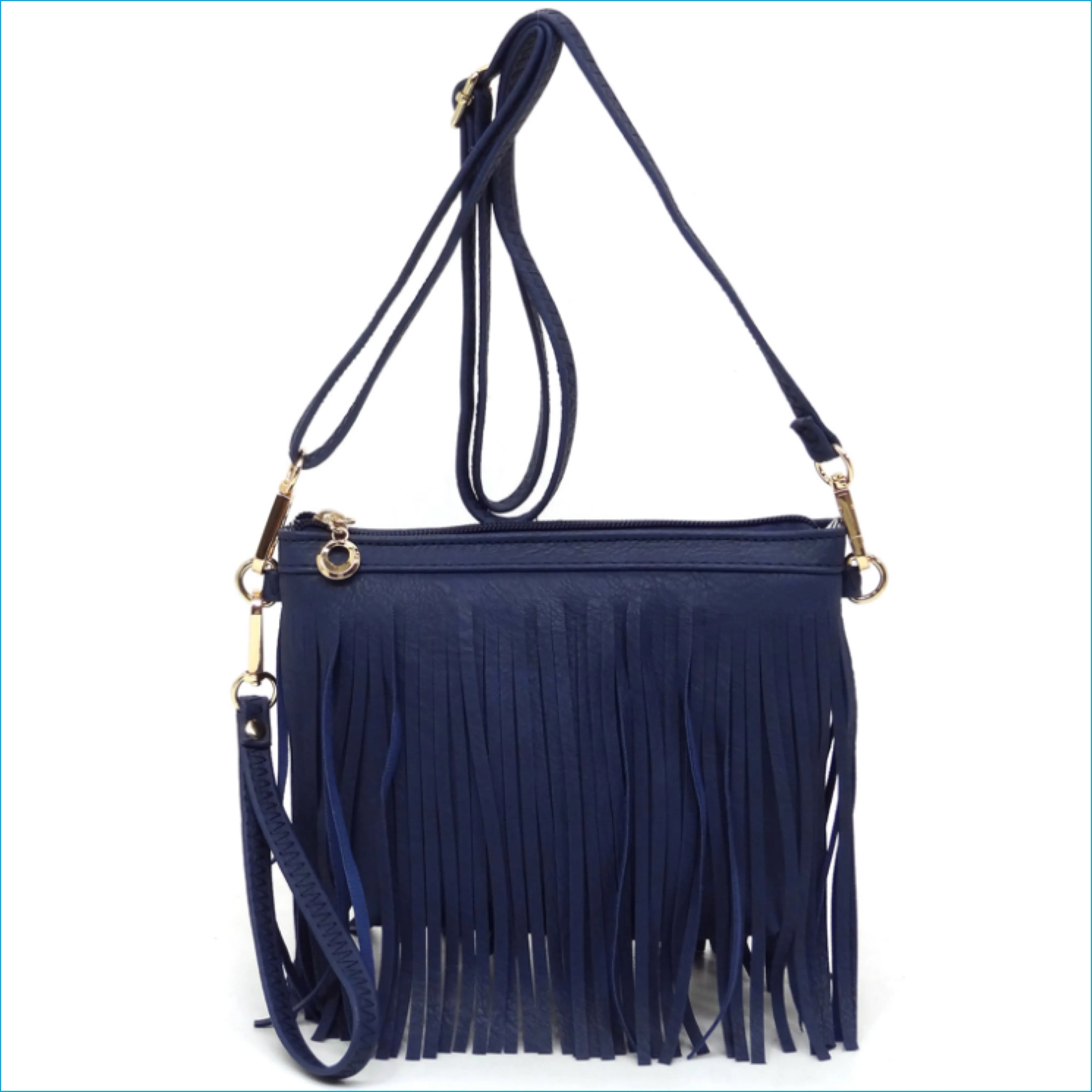 Navy Fringe Crossbody/Wristlet/Clutch