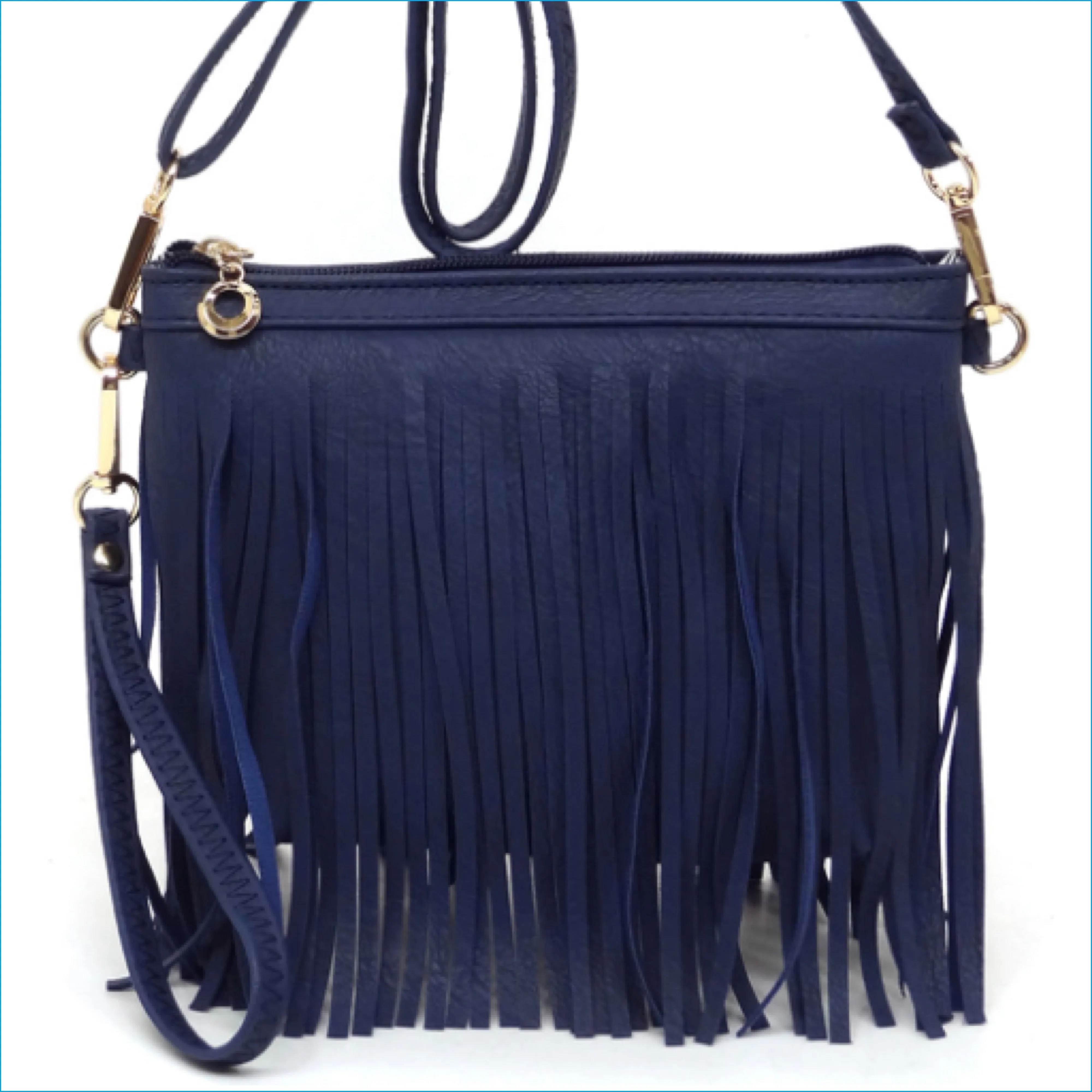 Navy Fringe Crossbody/Wristlet/Clutch