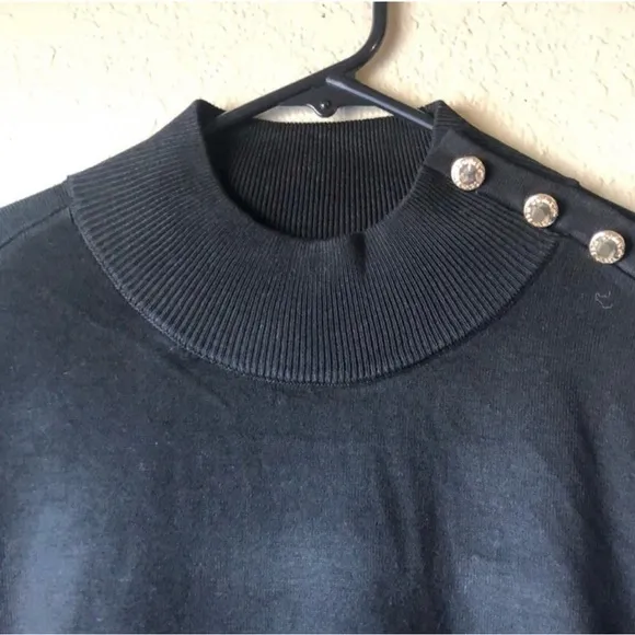 New Calvin Klein Sweater Women’s Large Black Decorative Buttons Casual Sweater
