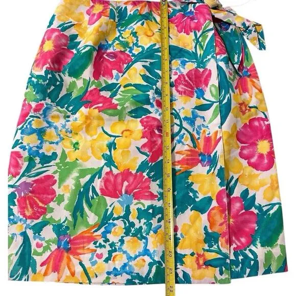 NEW Talbots 100% Silk Tropical Floral Faux Wrap Mini Skirt Womens Size 6 Zipper