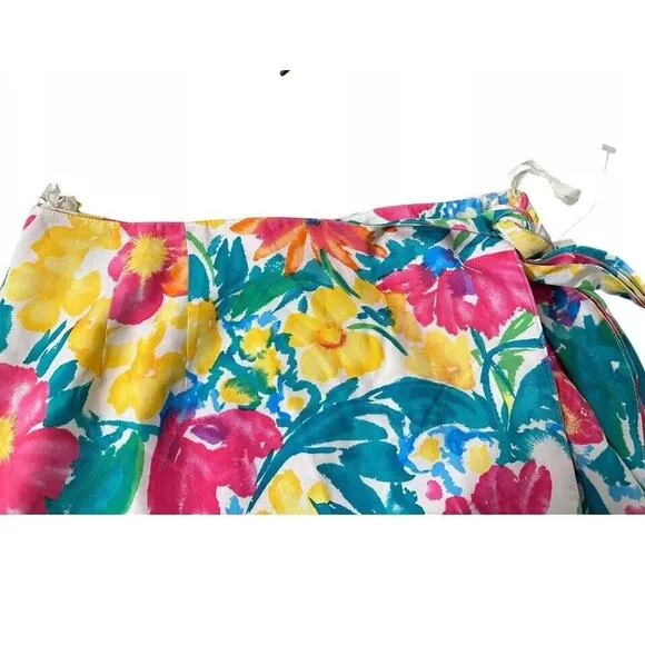 NEW Talbots 100% Silk Tropical Floral Faux Wrap Mini Skirt Womens Size 6 Zipper