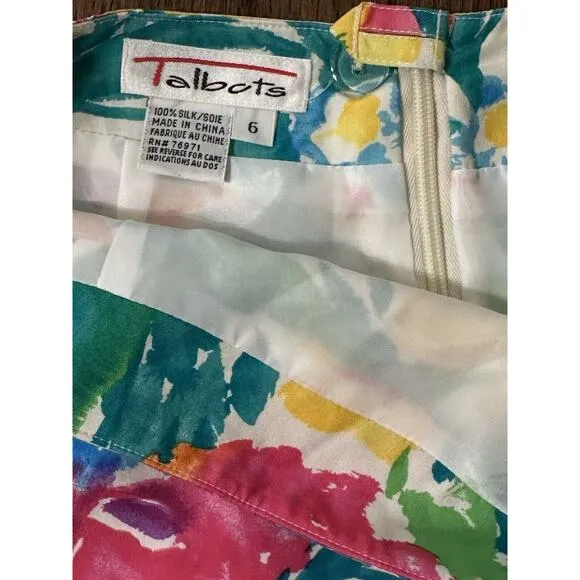 NEW Talbots 100% Silk Tropical Floral Faux Wrap Mini Skirt Womens Size 6 Zipper