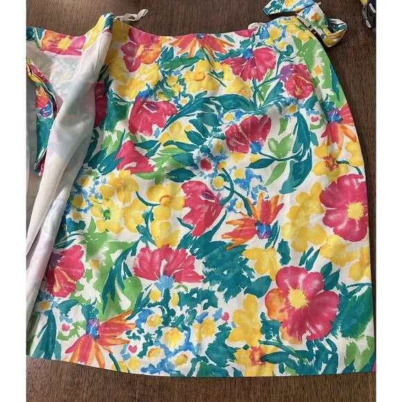 NEW Talbots 100% Silk Tropical Floral Faux Wrap Mini Skirt Womens Size 6 Zipper