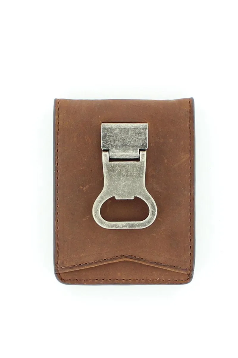 Nocona Distressed Brown Bifold Money Clip with Bottle Cap Opener Clip