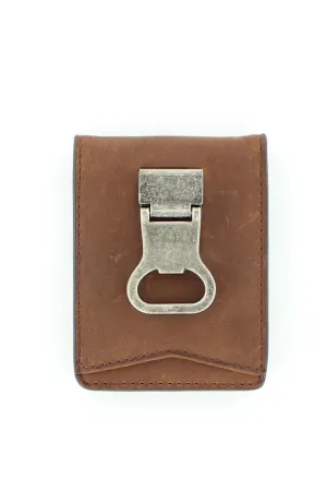 Nocona Distressed Brown Bifold Money Clip with Bottle Cap Opener Clip