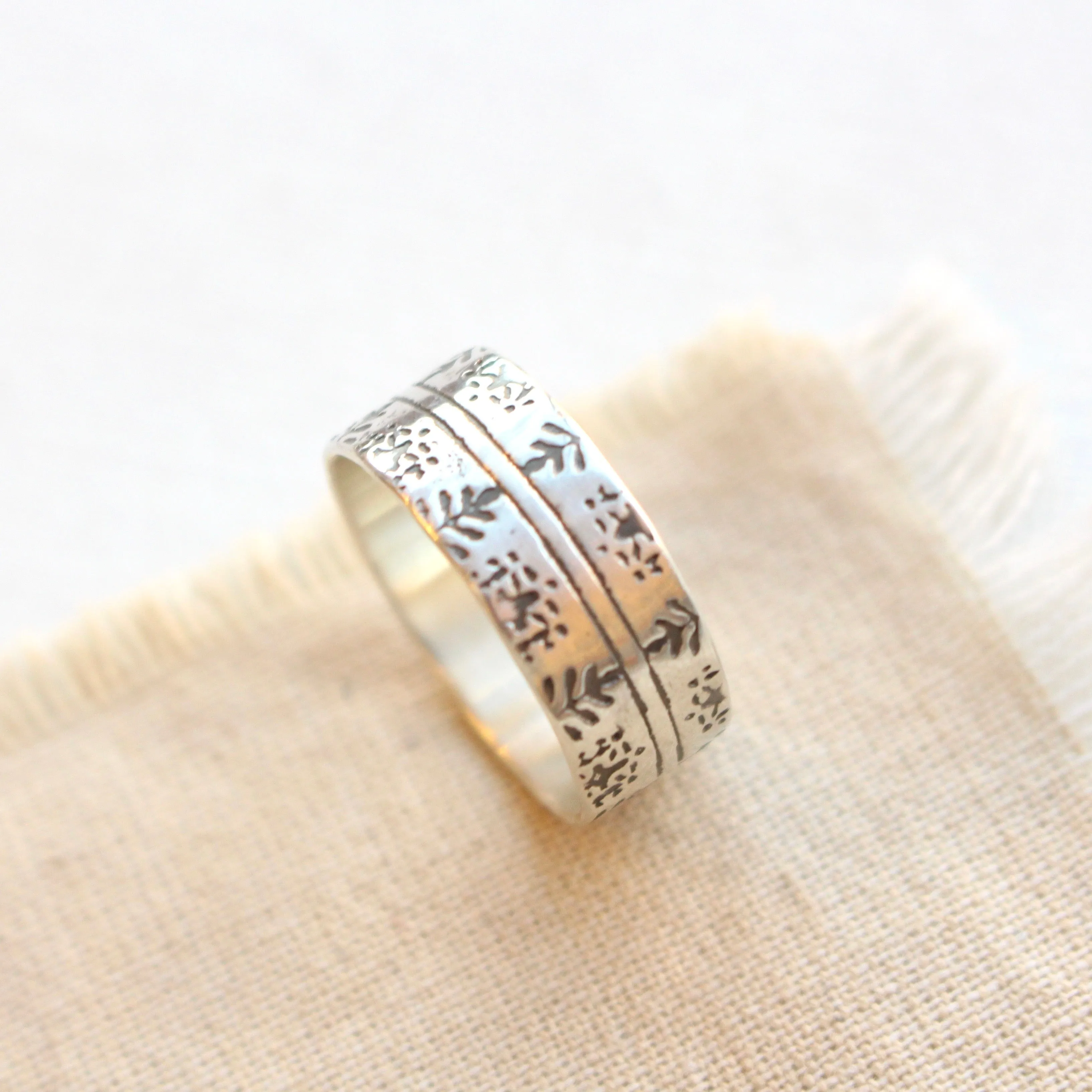 Nordic Sweater Stamped Silver Ring