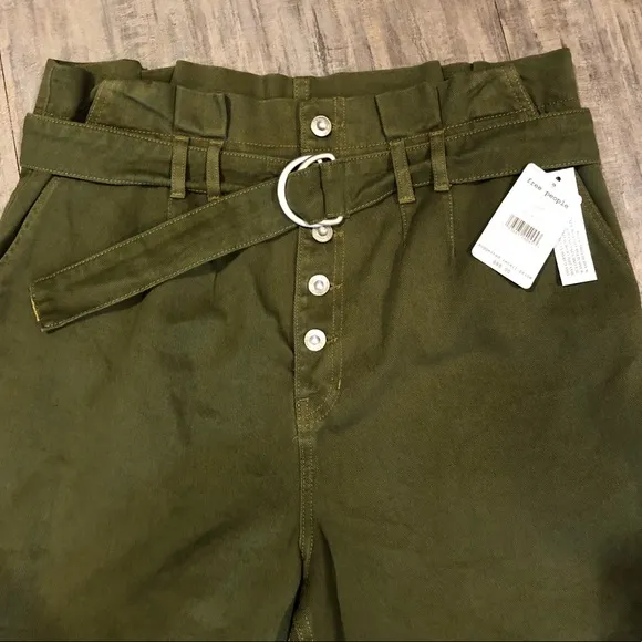 NWT Free People Green Cindy Utility Denim Shorts