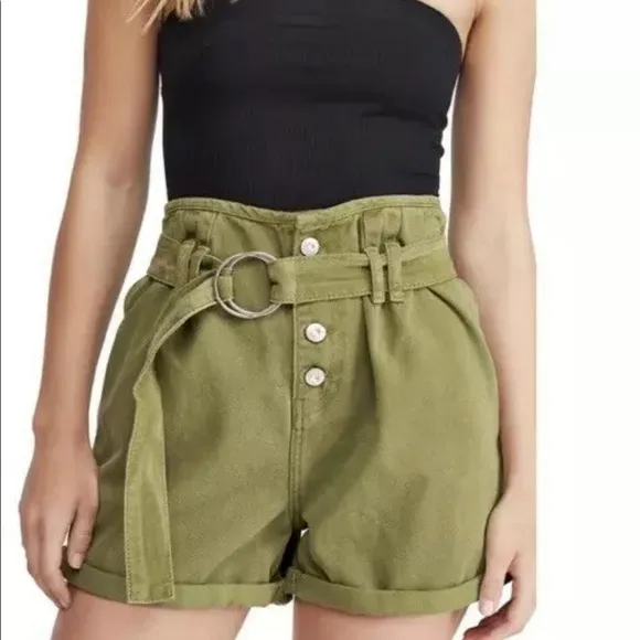 NWT Free People Green Cindy Utility Denim Shorts