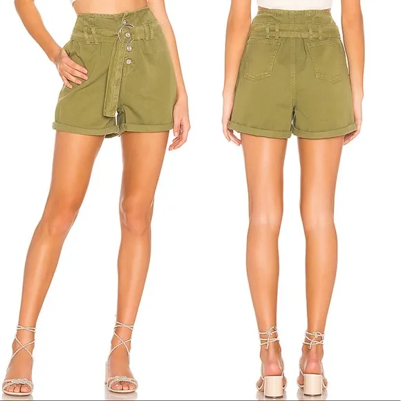 NWT Free People Green Cindy Utility Denim Shorts
