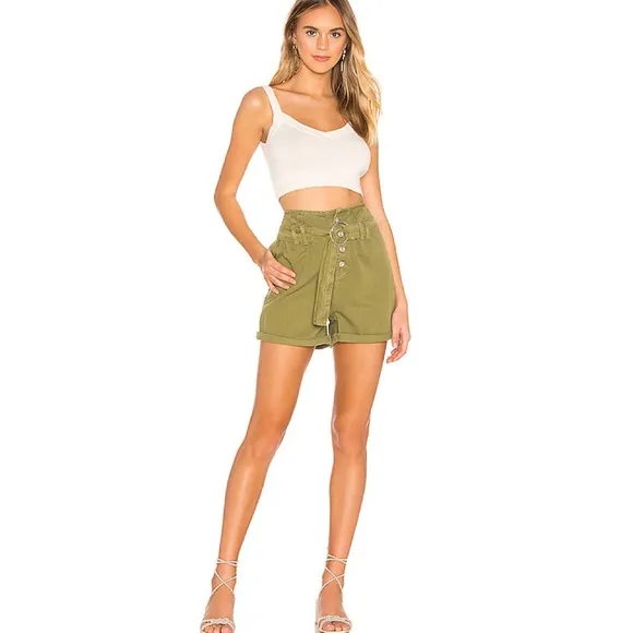 NWT Free People Green Cindy Utility Denim Shorts
