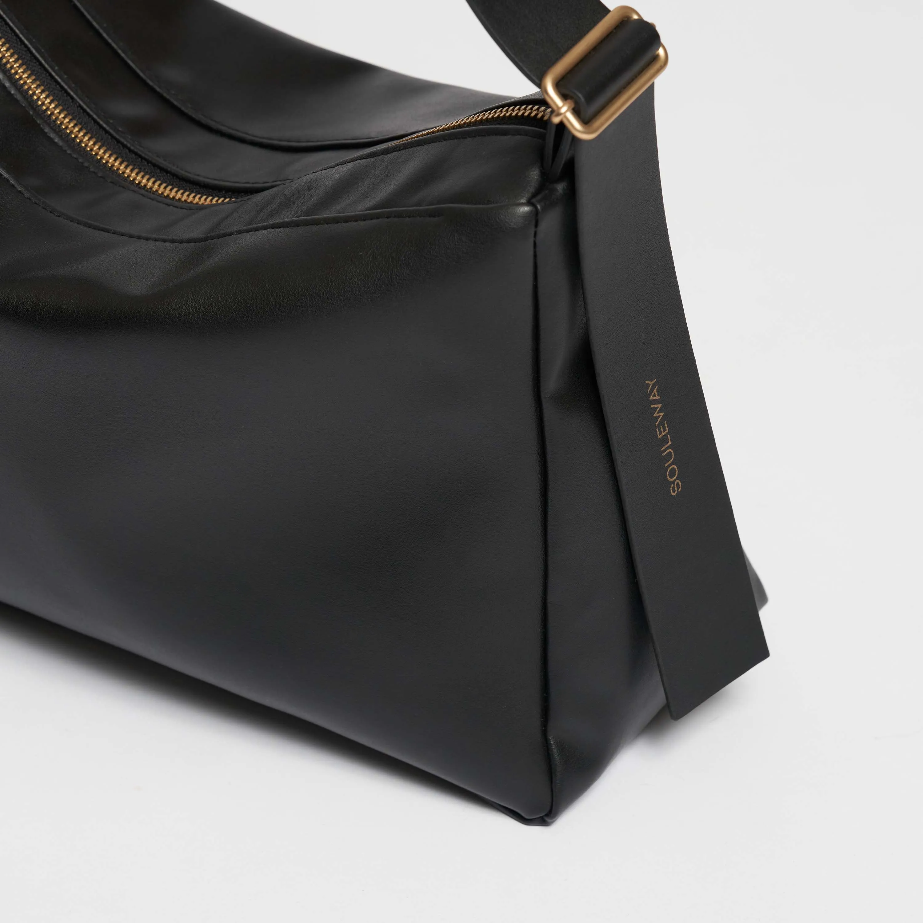 Oleatex Vegan Olive Leather Slouchy Shoulder Bag | Night Black