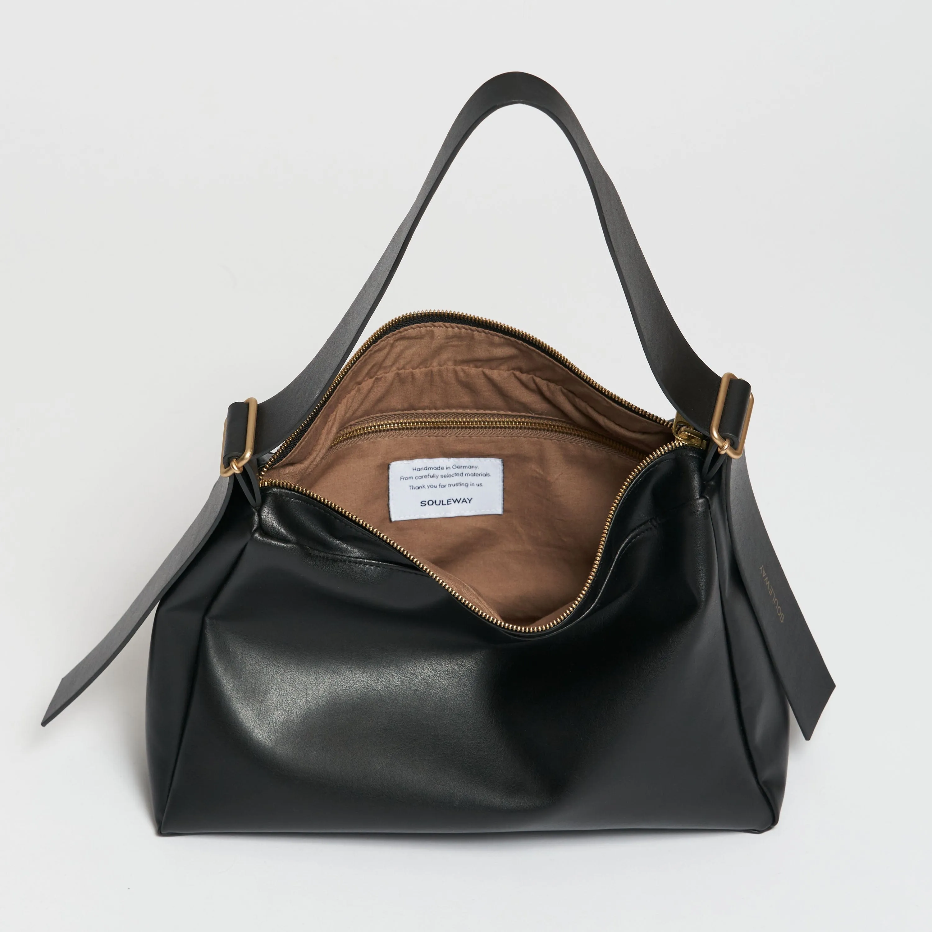 Oleatex Vegan Olive Leather Slouchy Shoulder Bag | Night Black