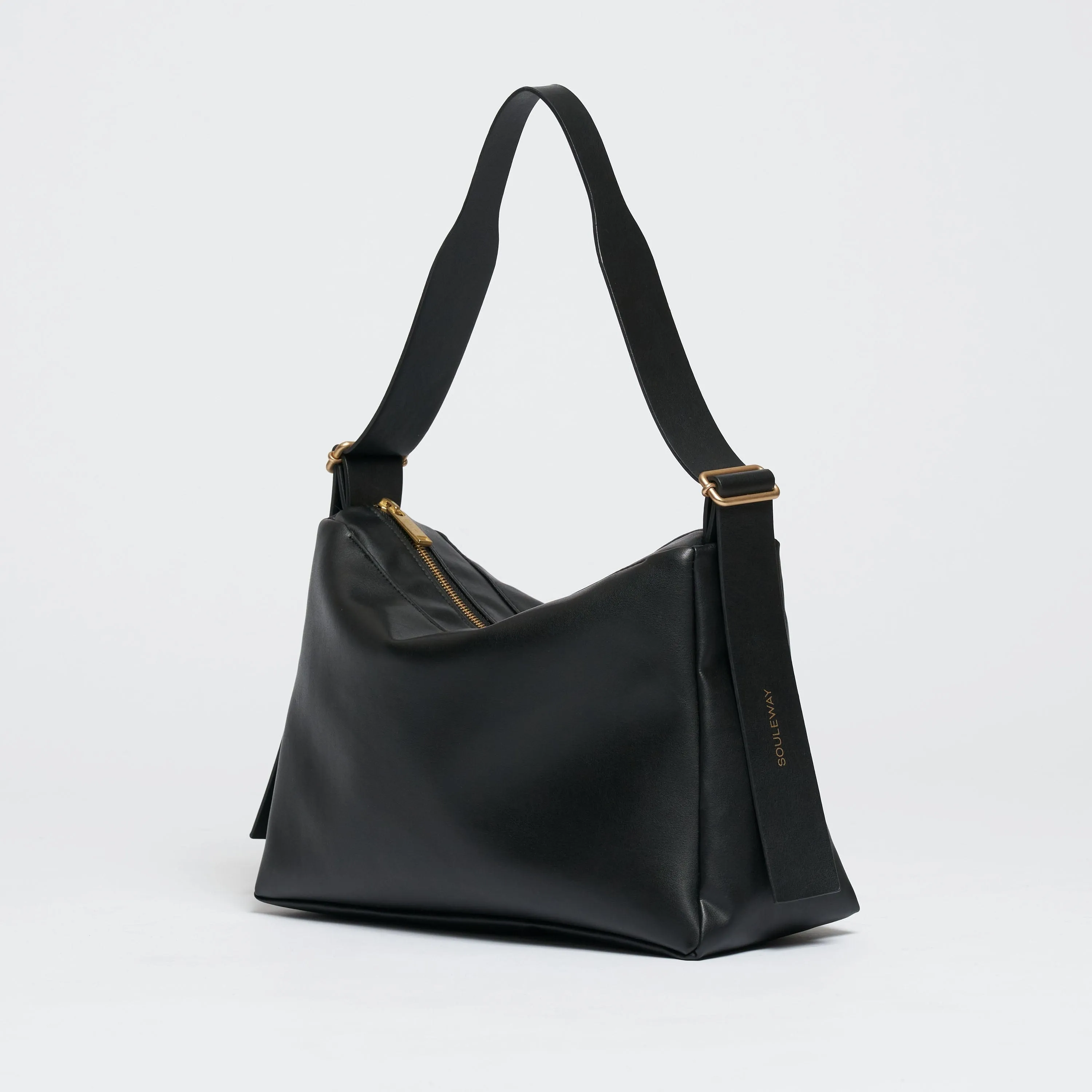 Oleatex Vegan Olive Leather Slouchy Shoulder Bag | Night Black