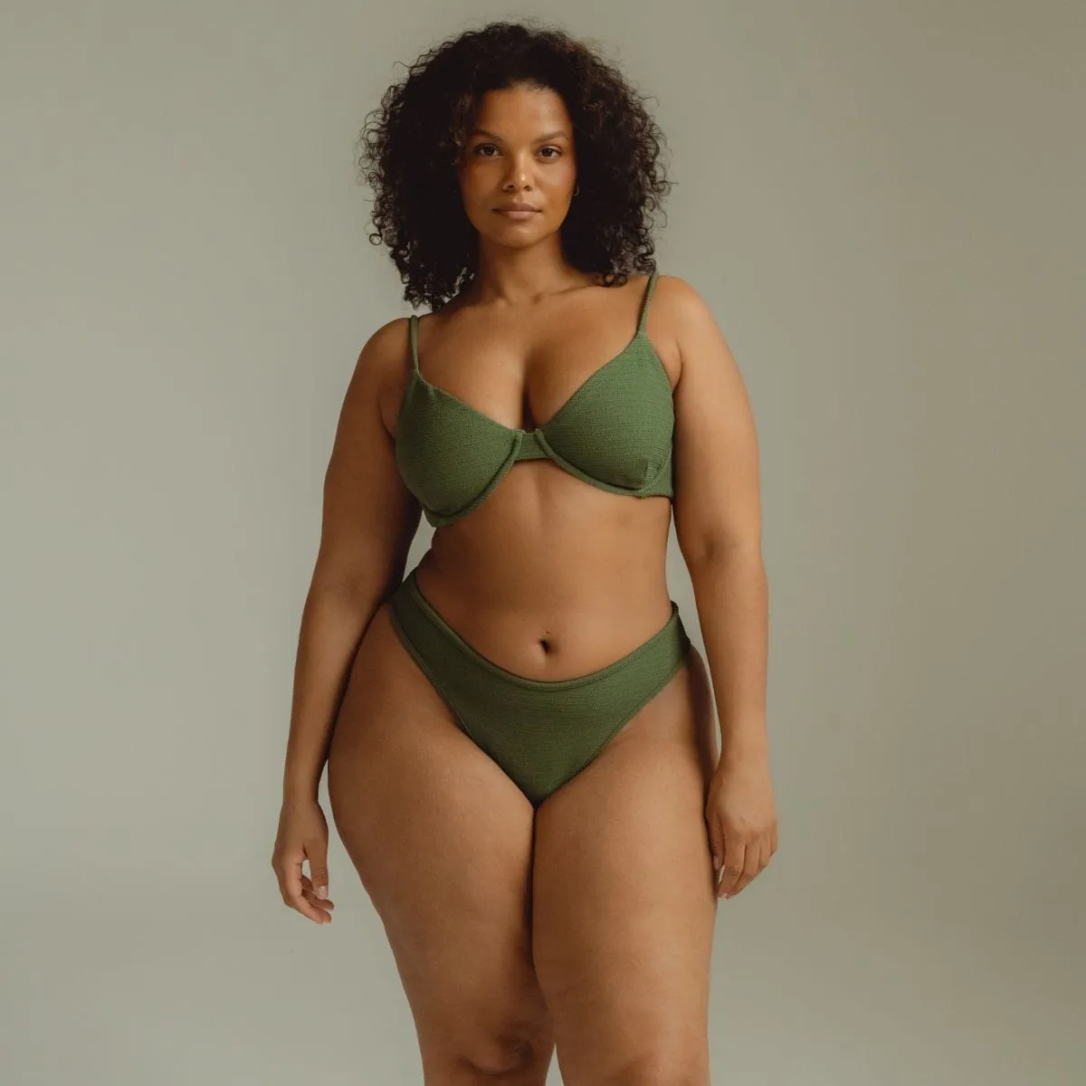 Olive Micro Scrunch Dainty Bikini Top