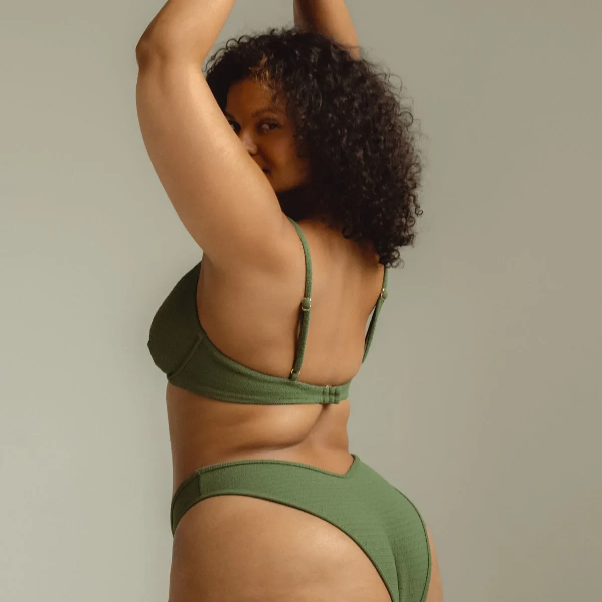 Olive Micro Scrunch Dainty Bikini Top