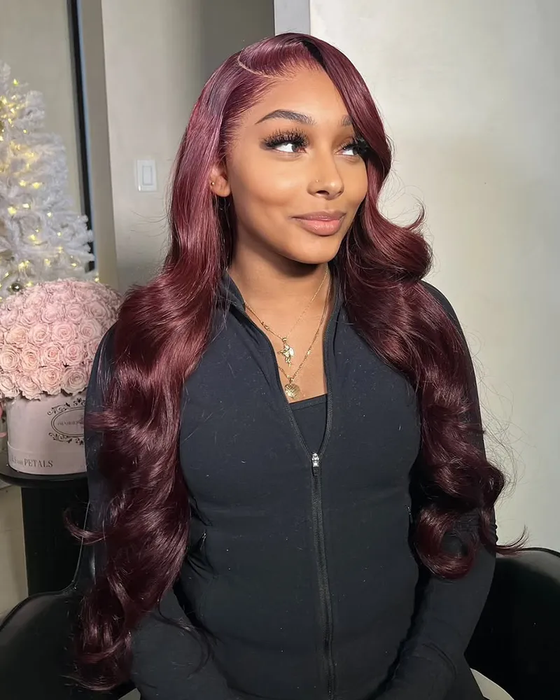 Ombre Plum Color Loose Body Wave Glueless 6x5 Pre-Cut Lace Human Hair Wig