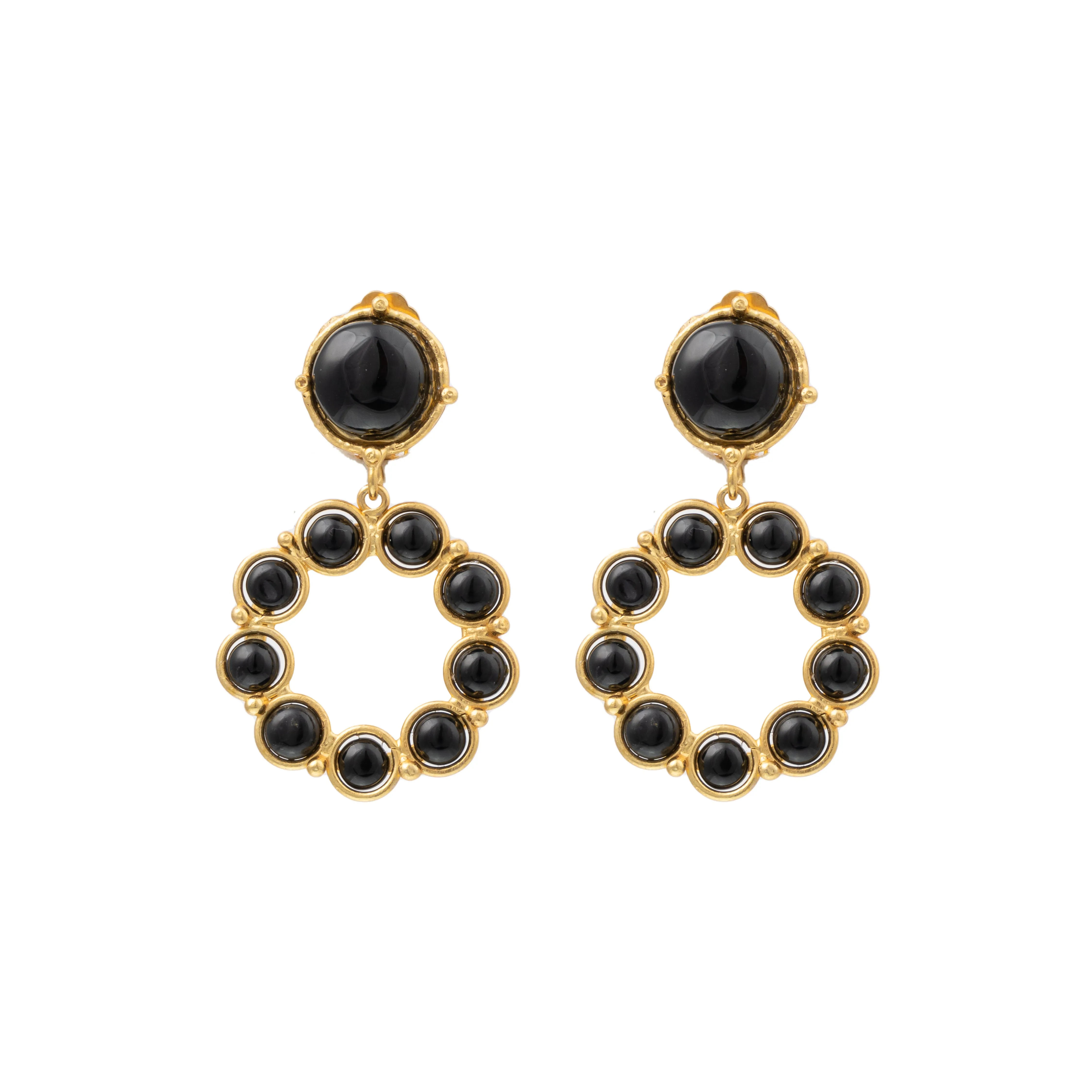 Onyx Flower Candies Gold Clip-On Earrings