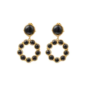 Onyx Flower Candies Gold Clip-On Earrings