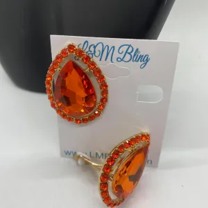 Orange Crystal Large Teardrop Clip On Earrings | CJB015