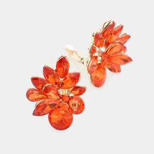 Orange Floral Clip On Pageant Earrings | Interview Earrings |  610910
