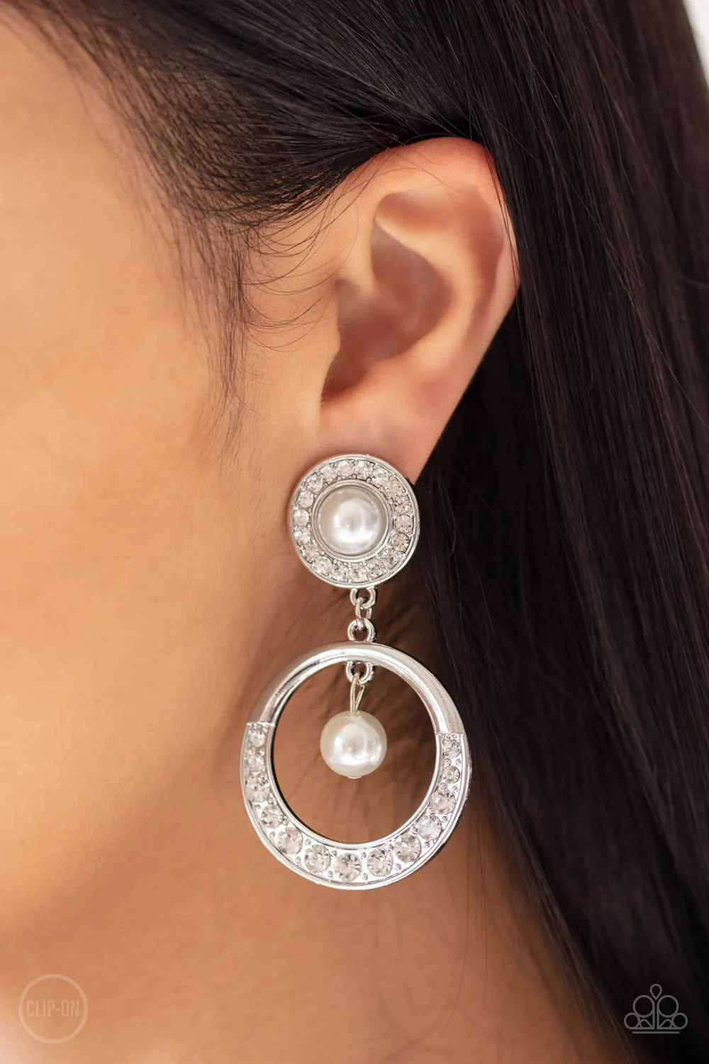 Paparazzi - Royal Revival - White Clip-On Earrings