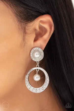 Paparazzi - Royal Revival - White Clip-On Earrings