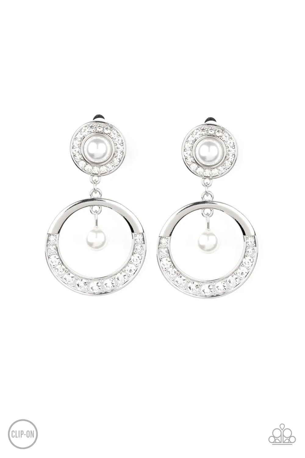 Paparazzi - Royal Revival - White Clip-On Earrings