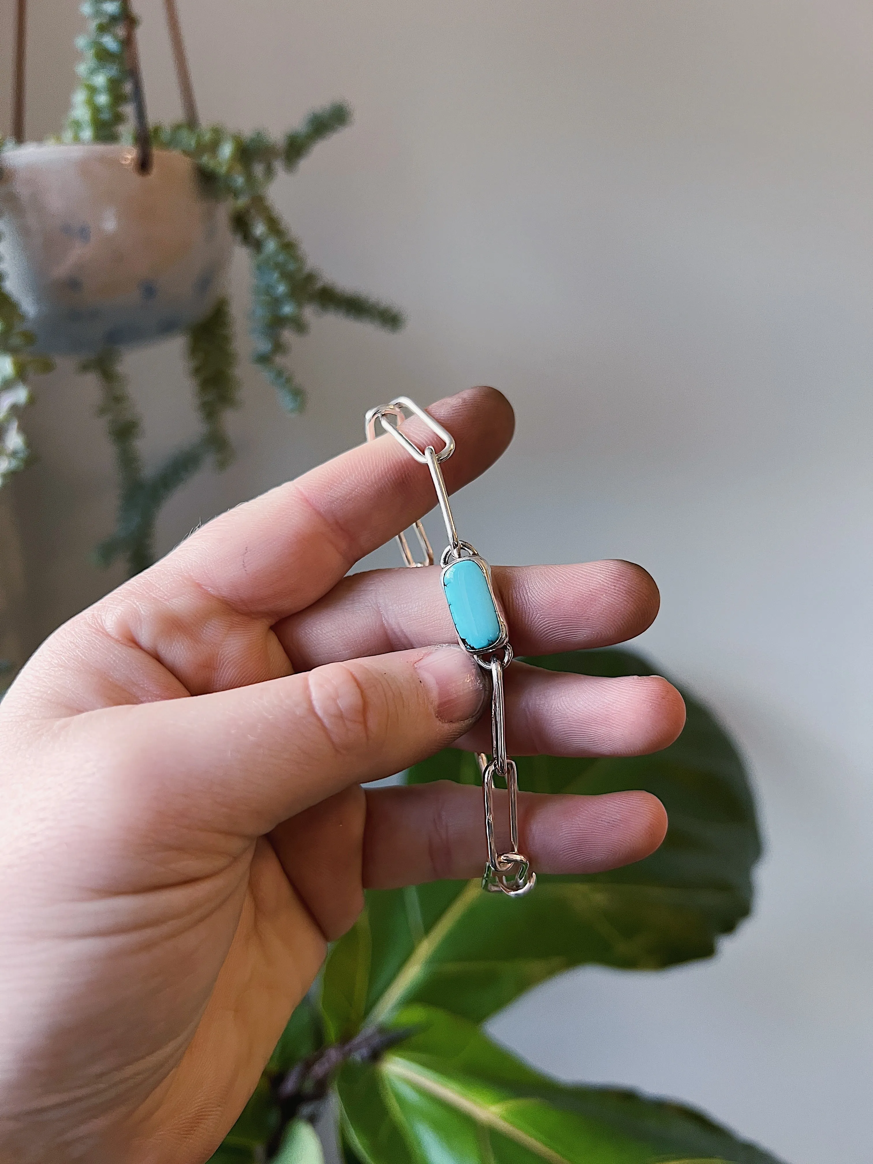 Paperclip Chain Bracelet with Stone