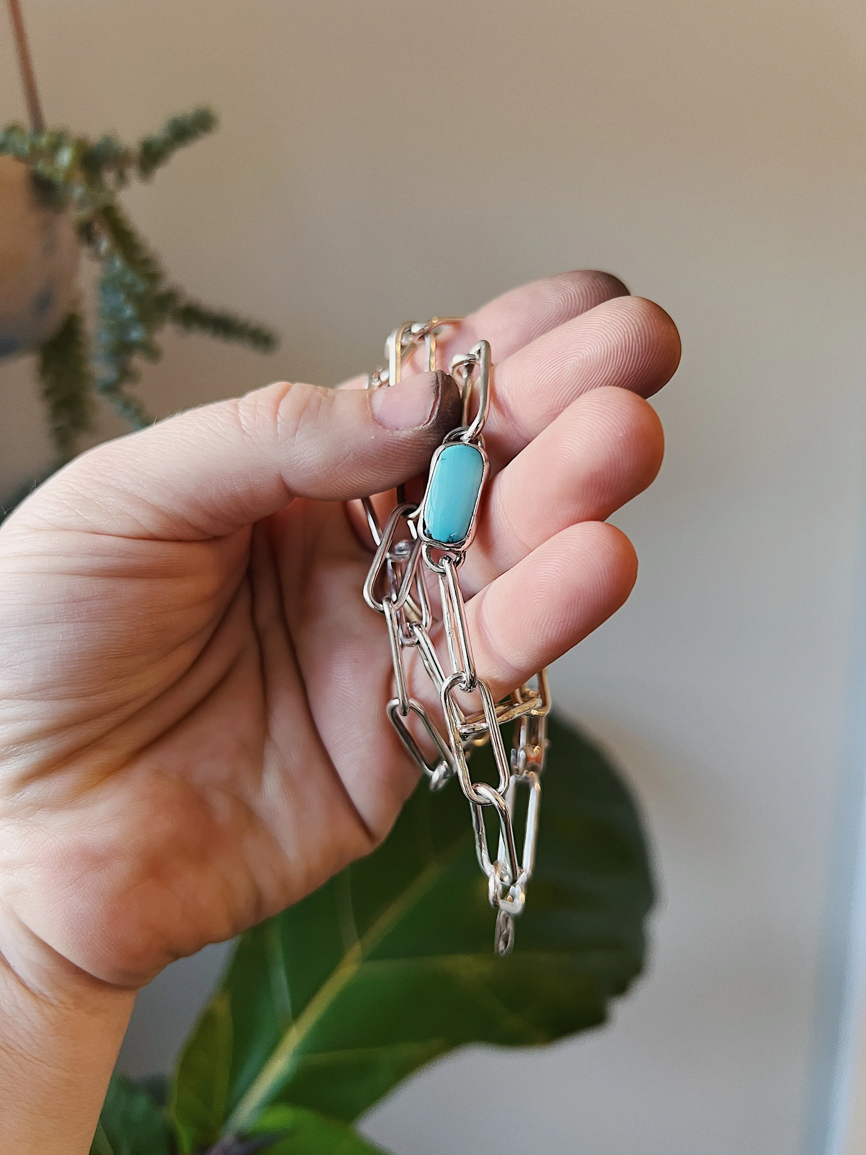Paperclip Chain Bracelet with Stone