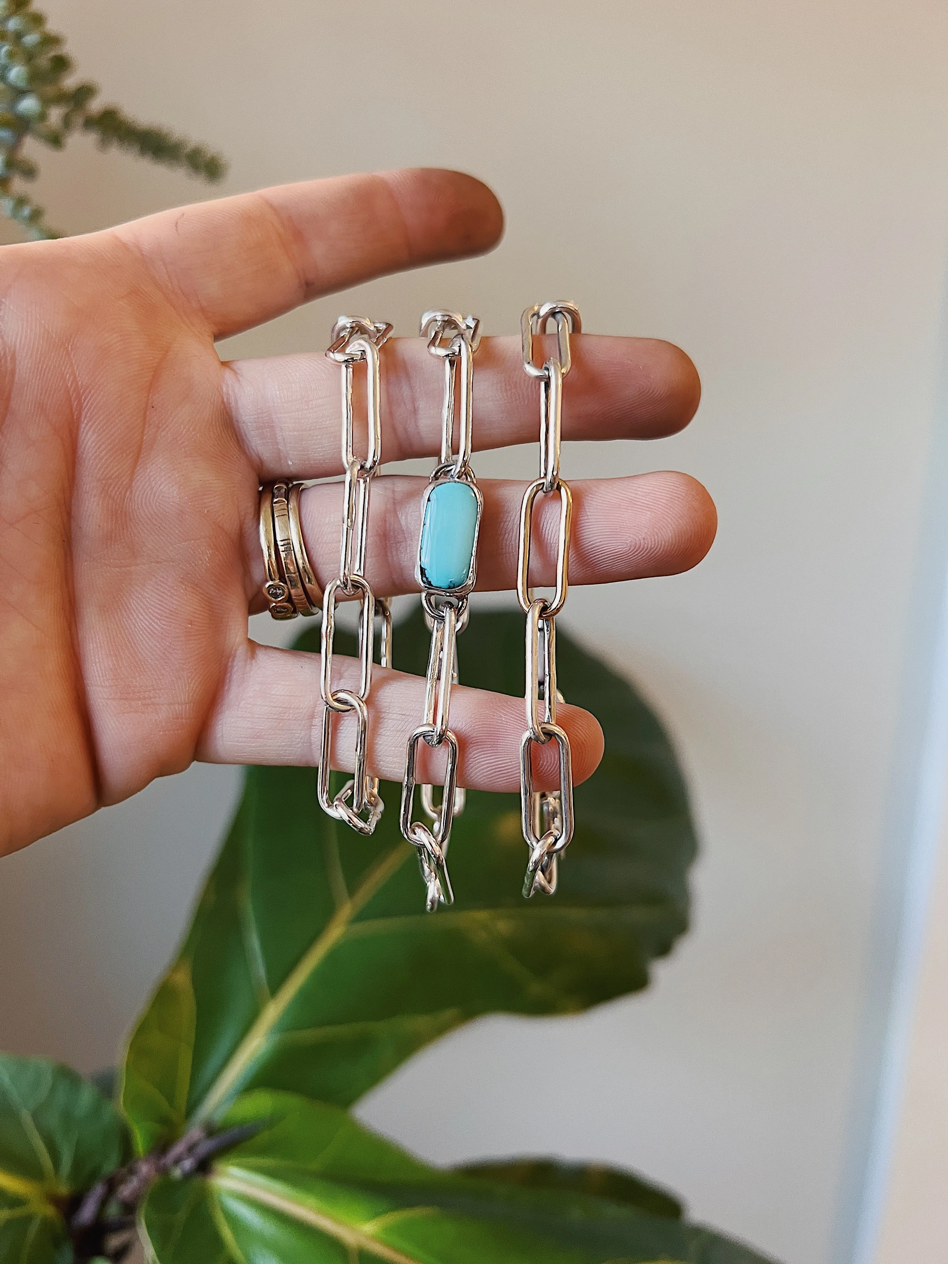 Paperclip Chain Bracelet with Stone