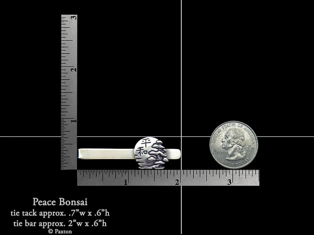 Peace Bonsai Tie Tack or Tie Bar / Tie Clip Sterling Silver with Japanese Kanji and Rising Sun
