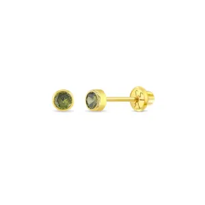 Peridot Tiny Bezel Little Girl's Stud Earring